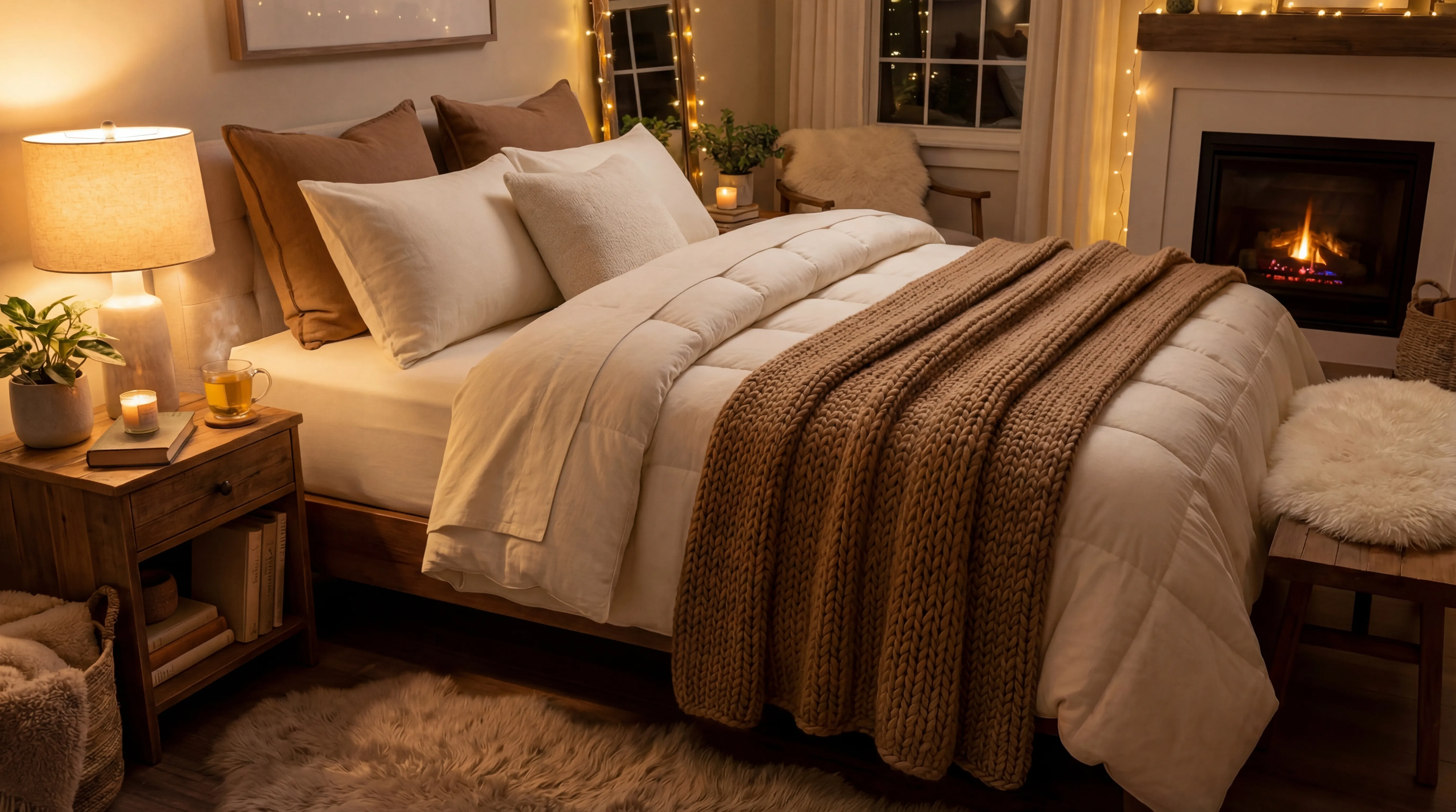 A cozy and inviting bedroom at night.